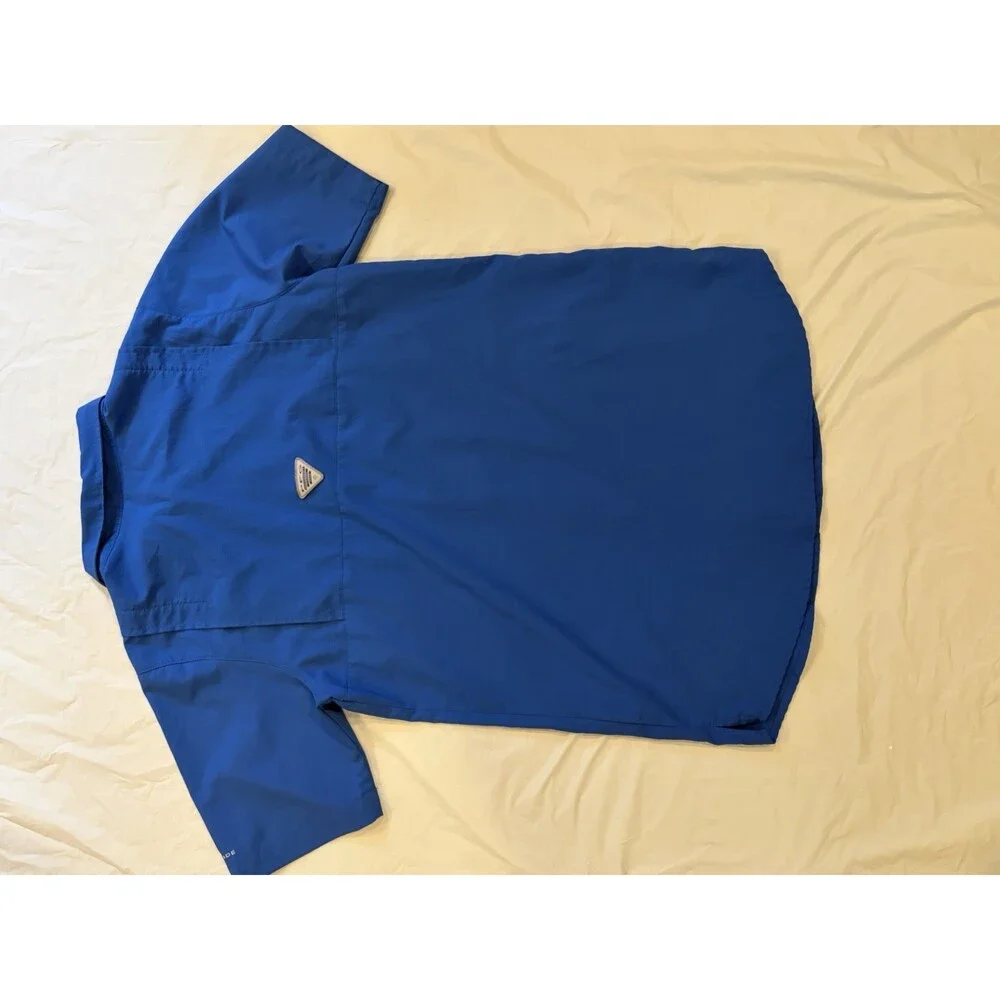 Columbia PFG Boys Blue Solid Short Sleeve Button-Up Shirt Collared XL 18/20 Omni